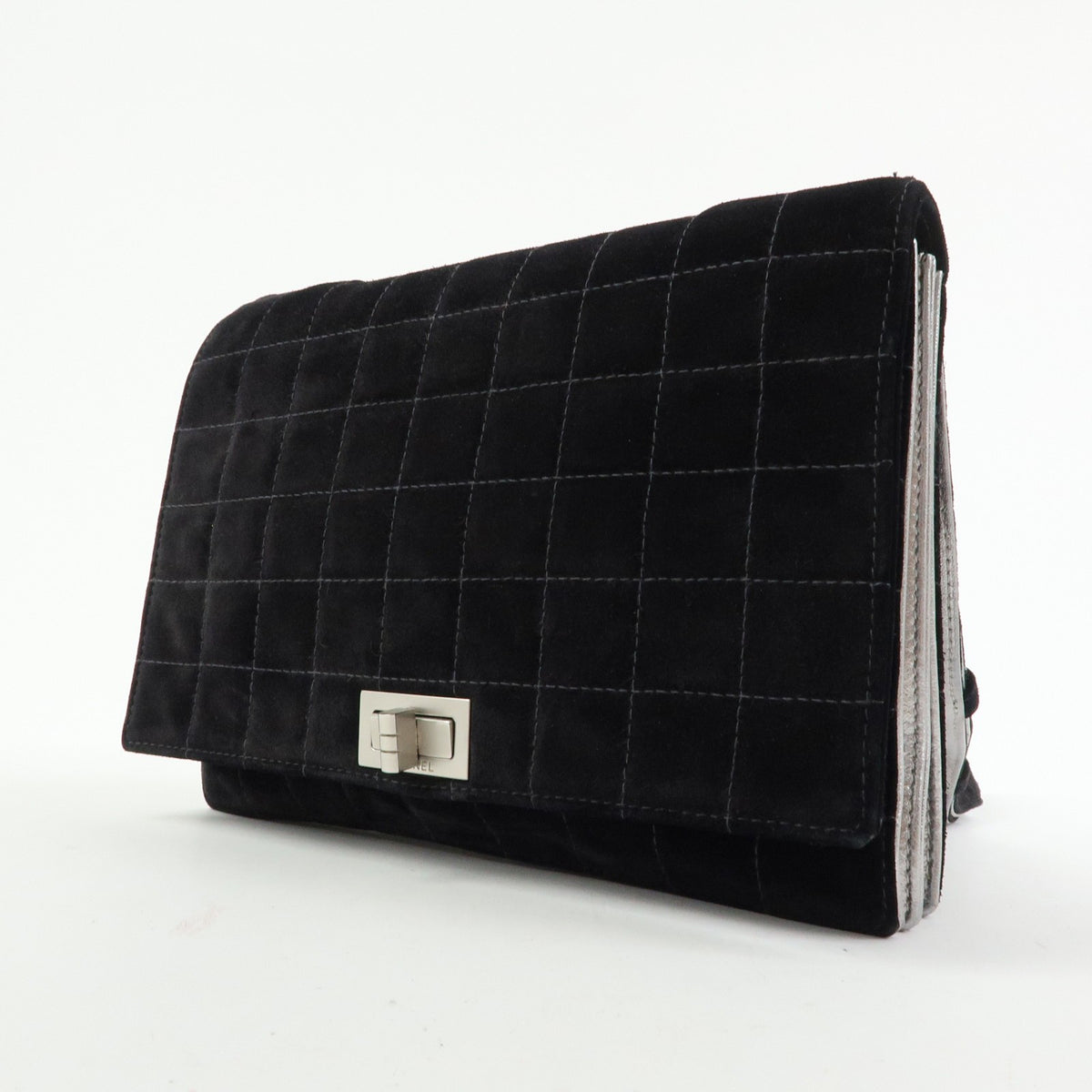 Chanel Chocolate Bar Mademoiselle Flap Quilted Leather Black Suede Handbag (Pre-Owned)