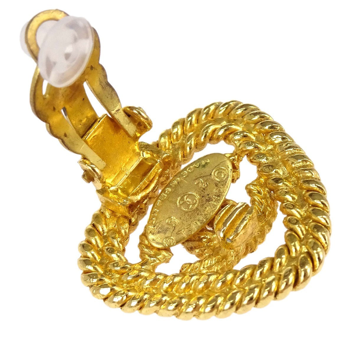 Chanel Cc Clip-On Metal With Enamel Gold Gold_Plated Earrings Jewelry (Pre-Owned)