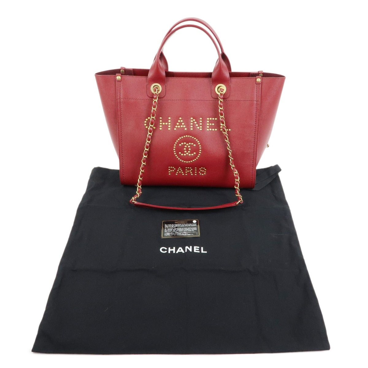 Chanel Deauville Studded Caviar Burgundy Leather Tote Bag Bag (Pre-Owned)