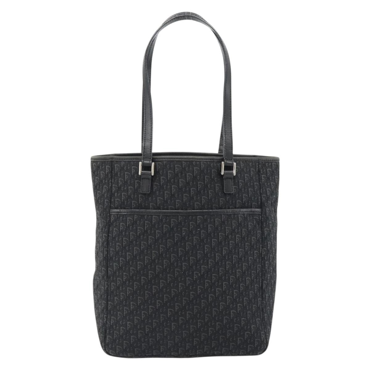Christian Dior Vintage Open Pocket Diorissimo Canvas Black Canvas Tote Bag Bag (Pre-Owned)