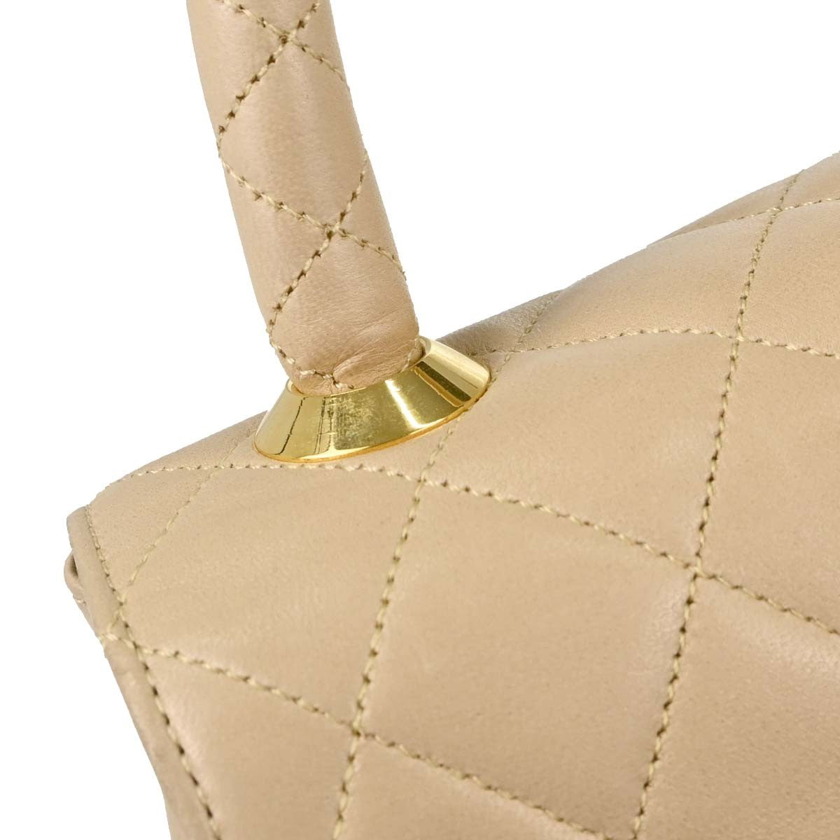 Chanel Cc Top Handle Flap Quilted Lambskin Beige Leather Handbag (Pre-Owned)