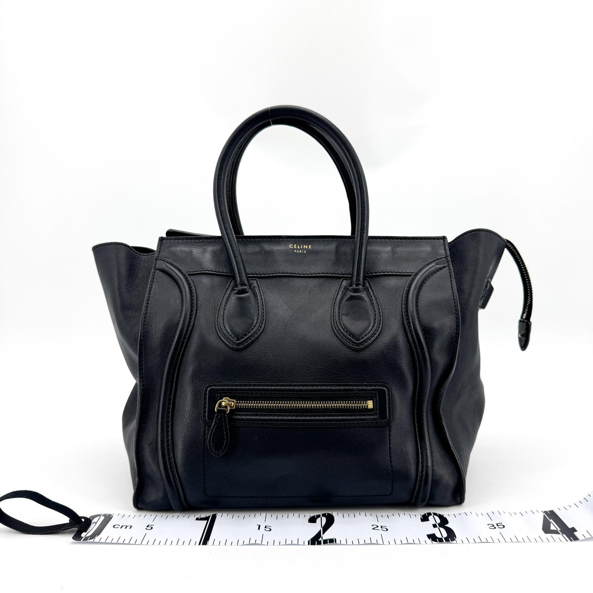 Celine Luggage Embossed Leather Black Leather Handbag (Pre-Owned)