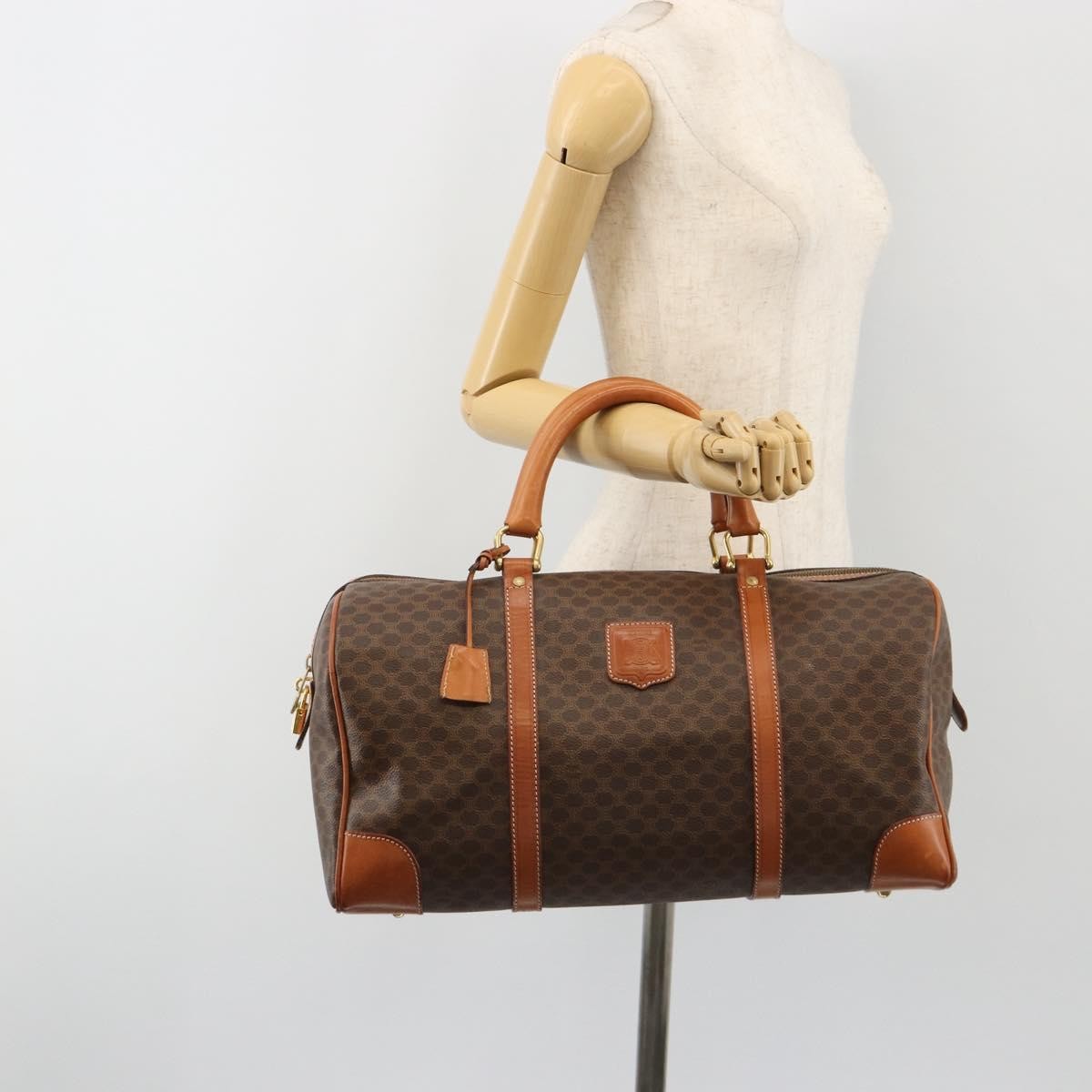 Celine Vintage Duffle Macadam Coated Canvas Brown Canvas Handbag (Pre-Owned)
