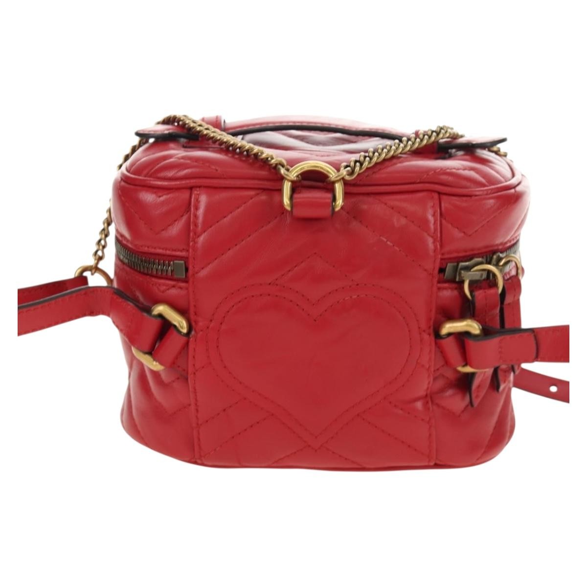 Gucci Gg Marmont Vanity Matelasse Leather Red Leather Backpack Bag (Pre-Owned)