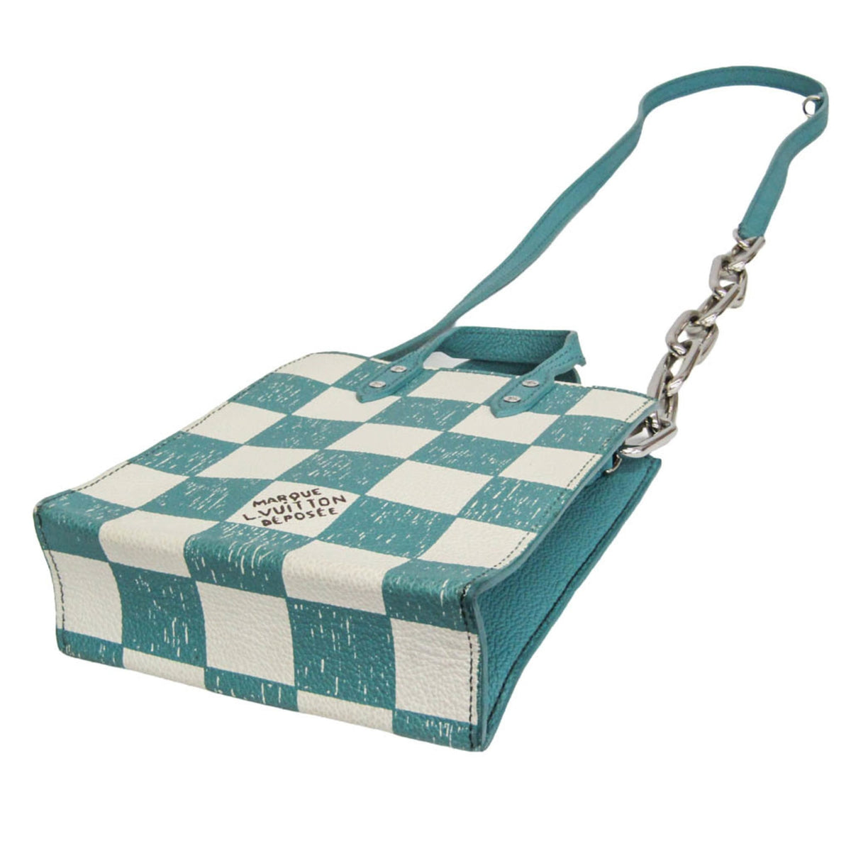 Louis Vuitton Sac Plat Limited Edition Marque Deposee Damier Giant Turquoise Canvas Handbag (Pre-Owned)