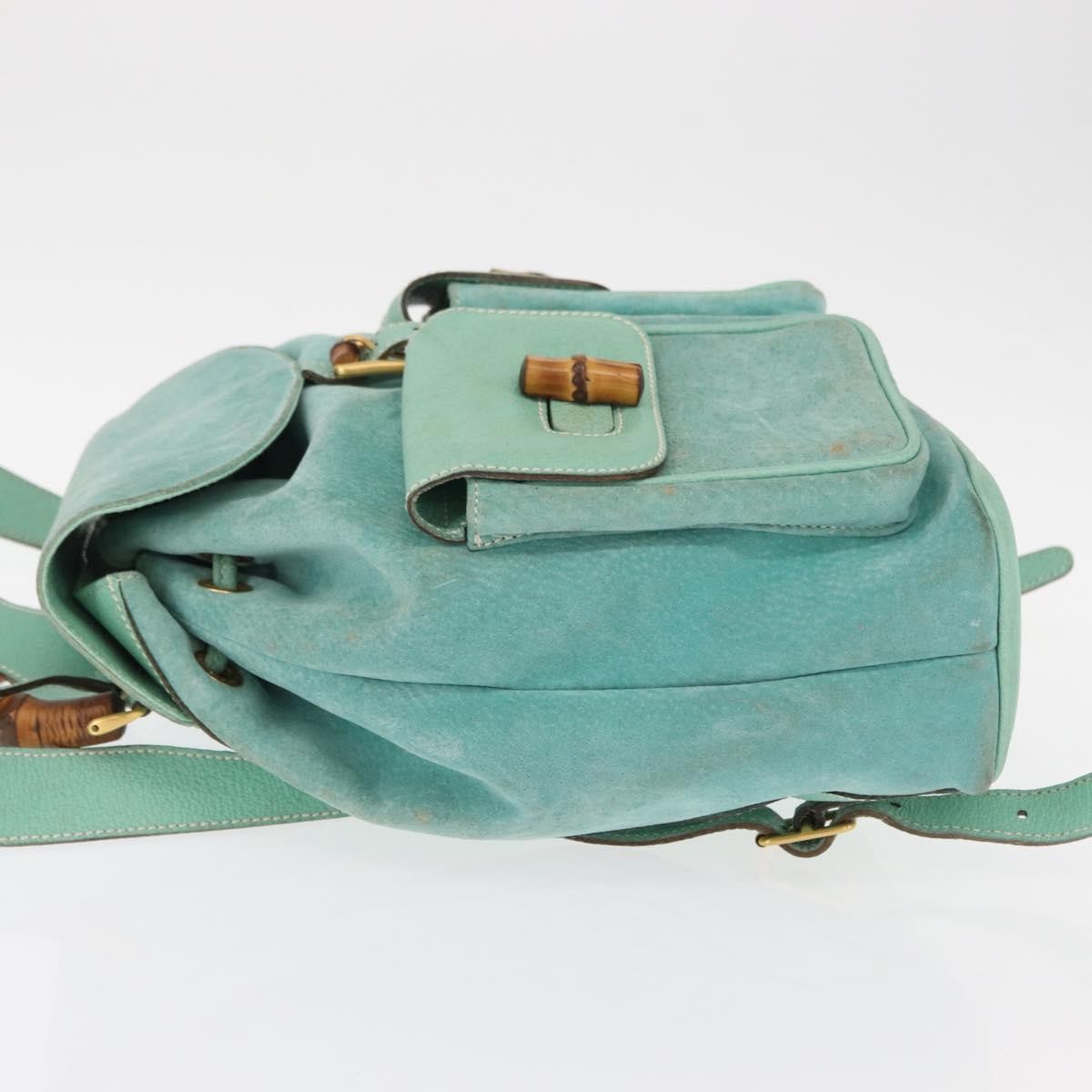 Gucci Vintage Bamboo Suede Green Suede Backpack Bag (Pre-Owned)