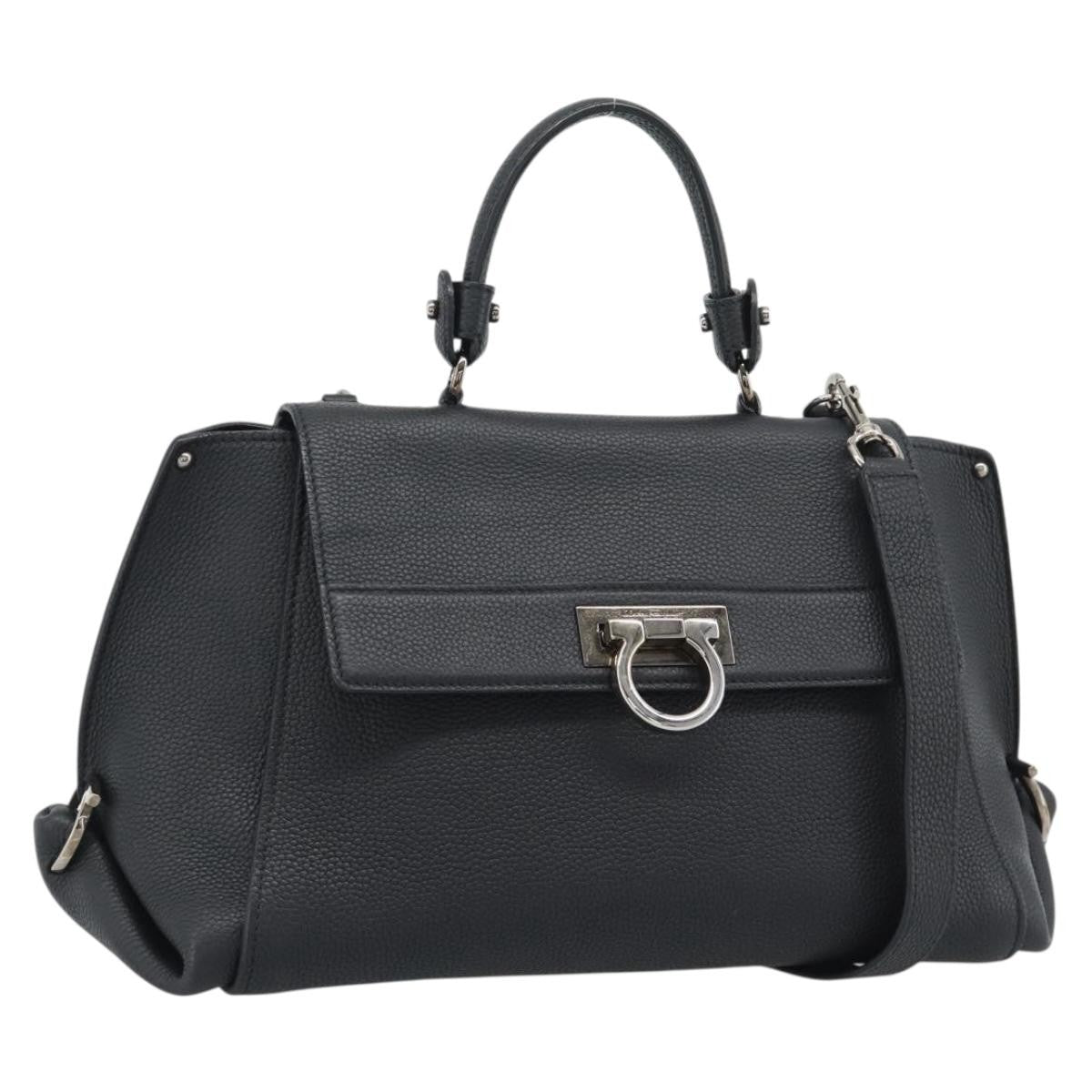 Salvatore Ferragamo Sofia Satchel Grainy Leather Black Leather Handbag (Pre-Owned)