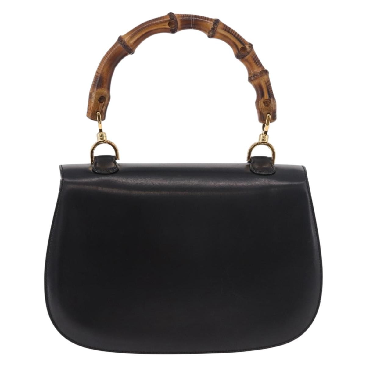 Gucci Vintage Convertible Bamboo Top Handle Leather Black Leather Handbag (Pre-Owned)
