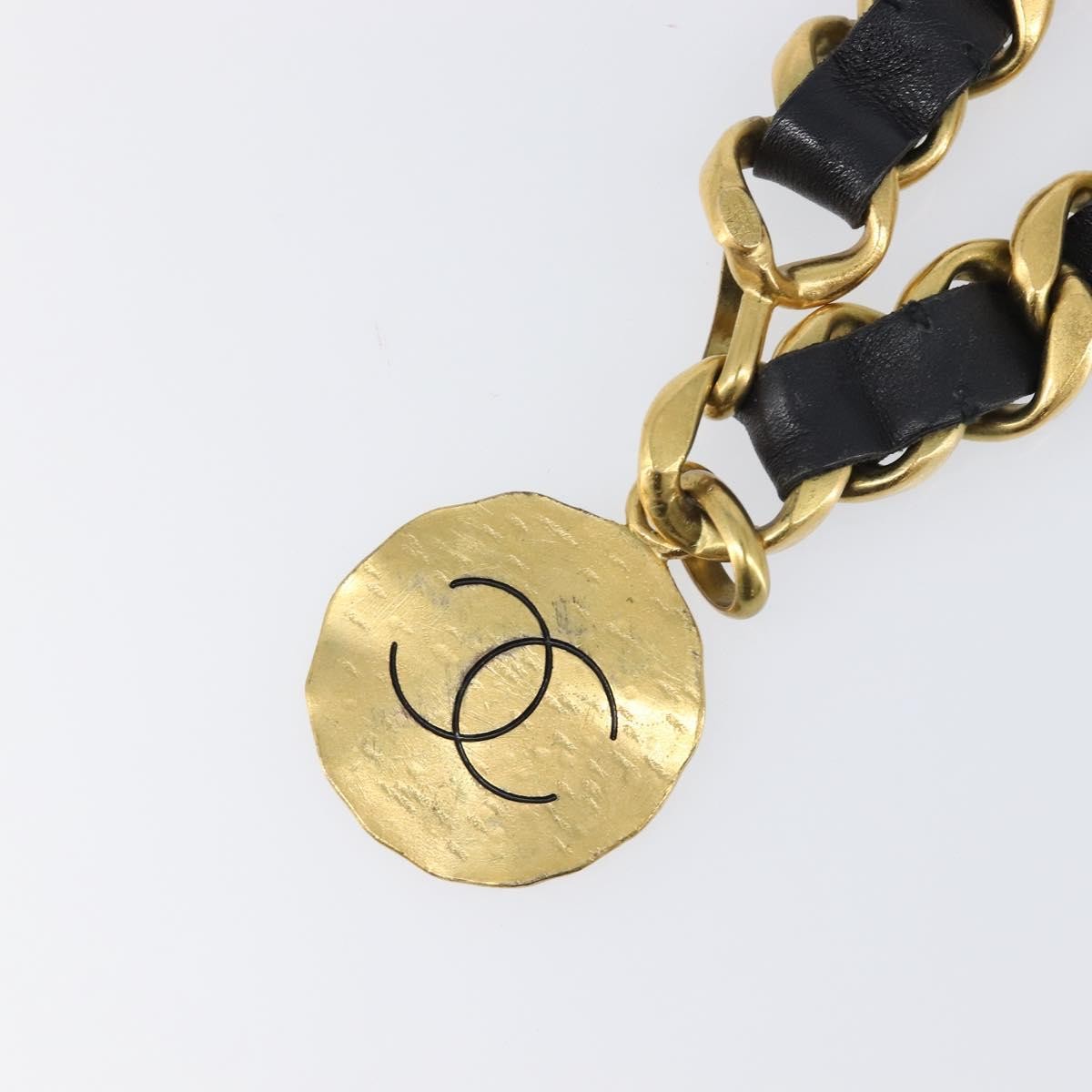 Chanel Vintage Chain Belt Metal And Leather Black Leather Belts Accessory (Pre-Owned)