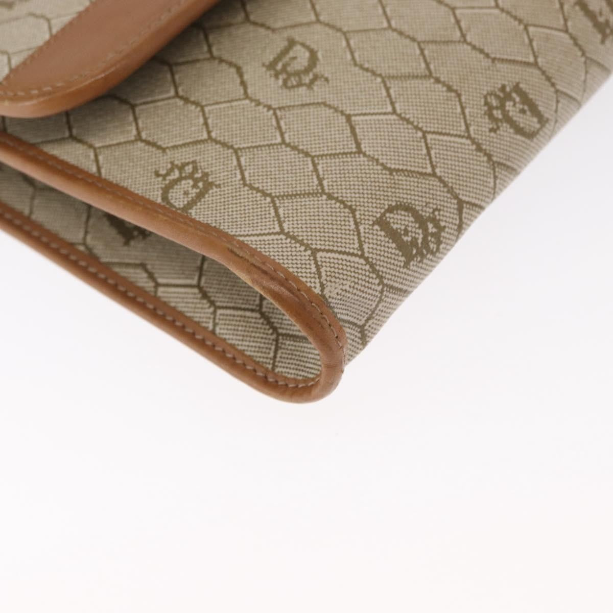 Christian Dior Vintage Honeycomb Chain Canvas Beige Canvas Shoulder Bag Bag (Pre-Owned)