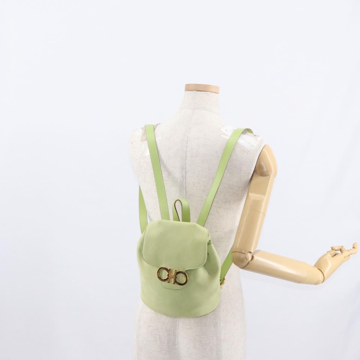 Salvatore Ferragamo Gancini Suede Green Suede Backpack Bag (Pre-Owned)