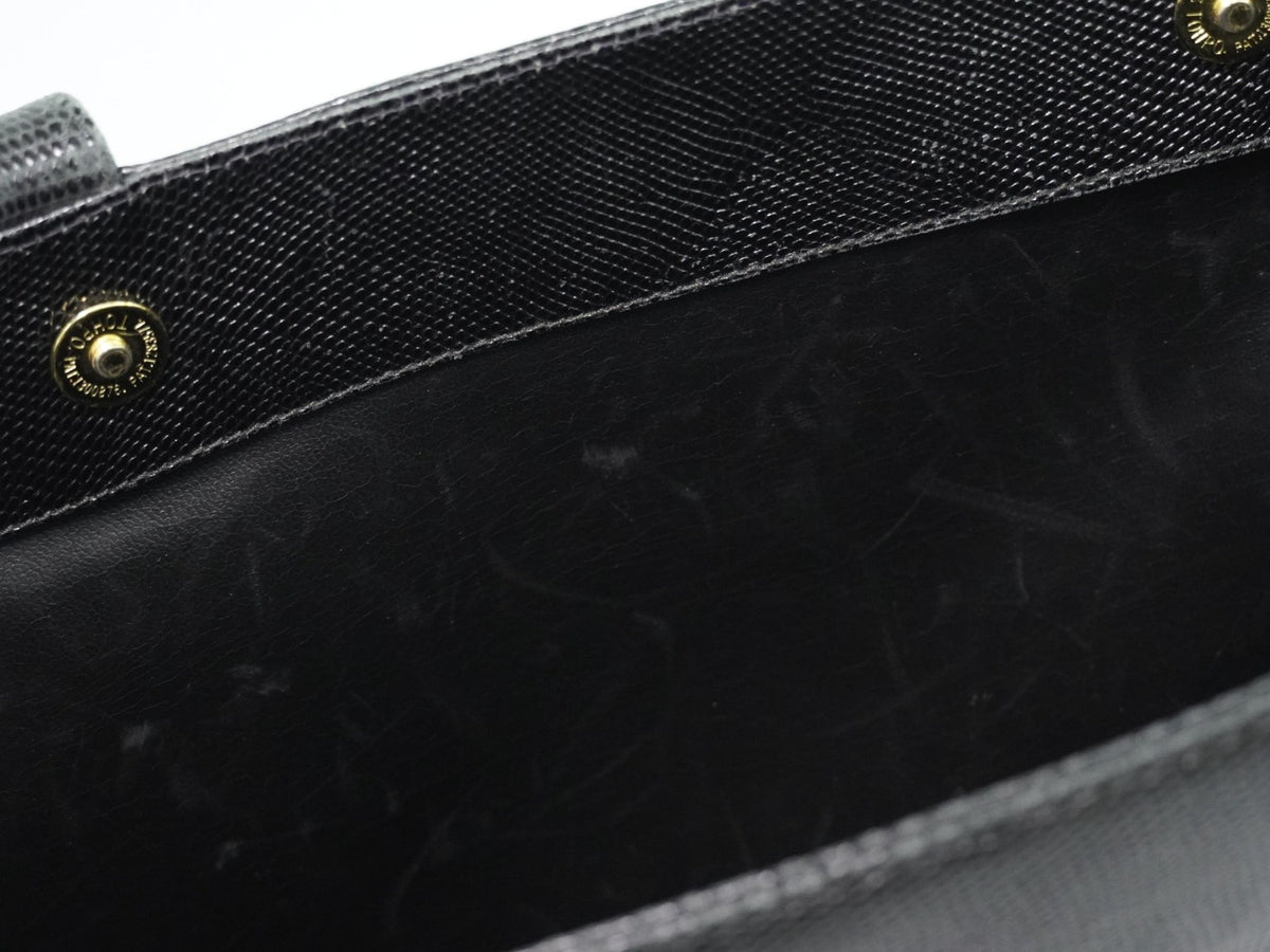 Salvatore Ferragamo Vintage Vara Bow Lizard Embossed Leather Black Leather Tote Bag Bag (Pre-Owned)