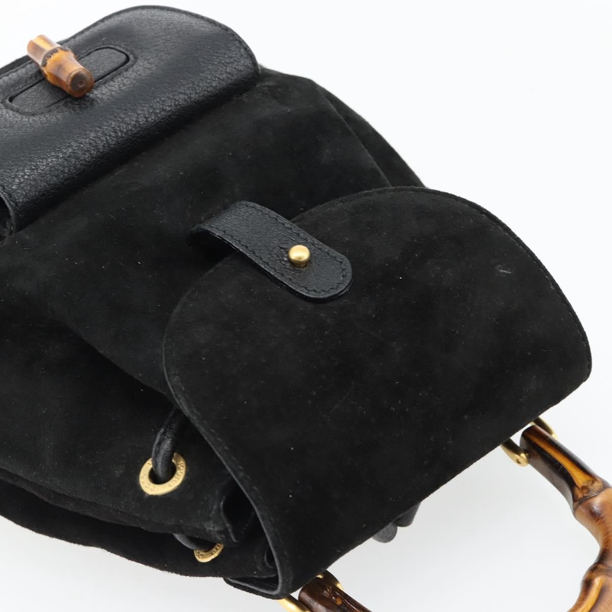 Gucci Vintage Bamboo Suede Black Suede Backpack Bag (Pre-Owned)