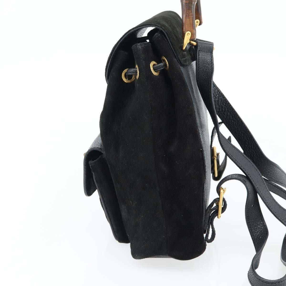 Gucci Vintage Bamboo Suede Black Suede Backpack Bag (Pre-Owned)