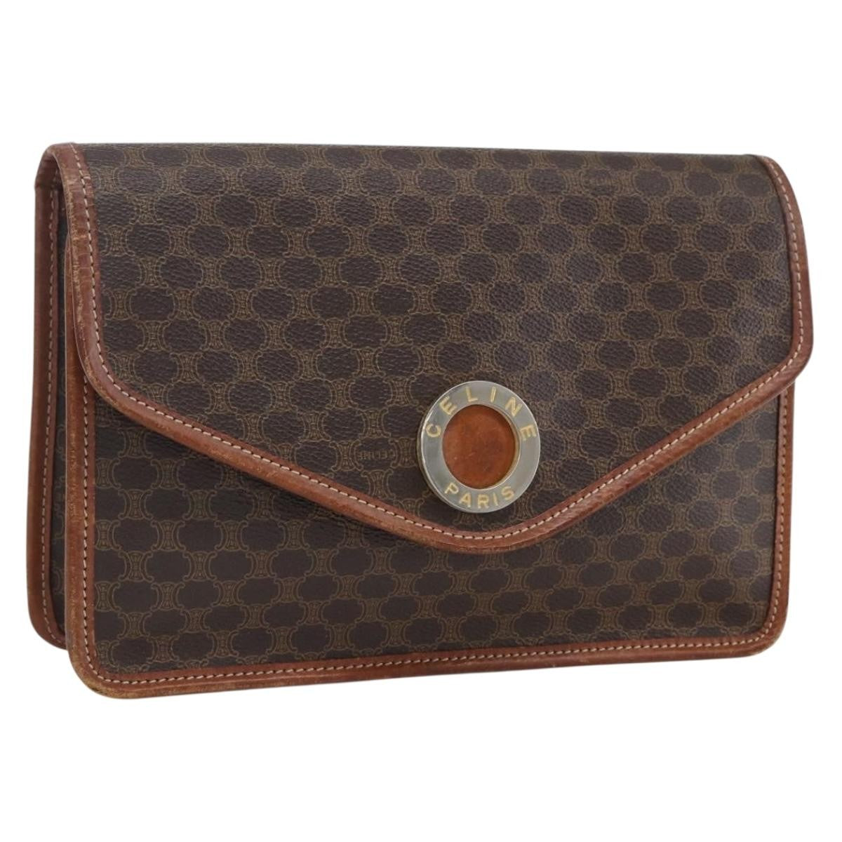 Celine Circle Logo Macadam Canvas And Leather Brown Canvas Clutche & Pouche Bag (Pre-Owned)