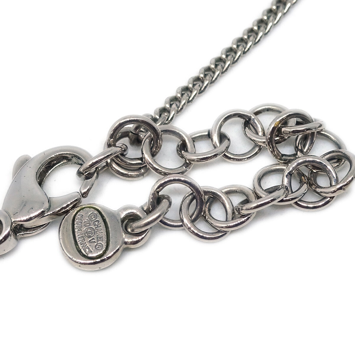 Chanel Cc Cluster Drop Pendant Metal With Crystals Silver Silver_Plated Necklace Jewelry (Pre-Owned)
