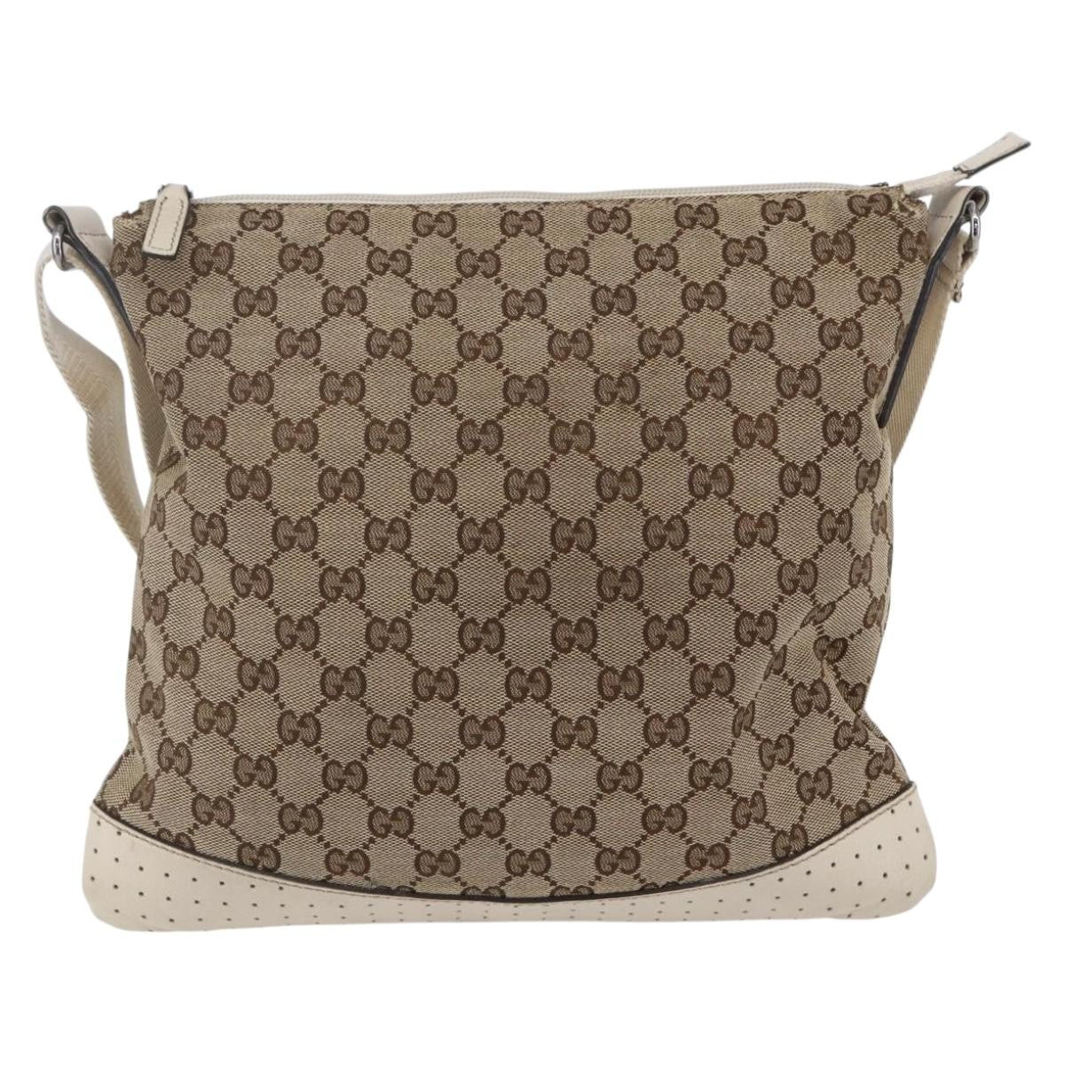 Gucci Zip Messenger Gg Canvas With Perforated Leather Beige Canvas Shoulder Bag Bag (Pre-Owned)
