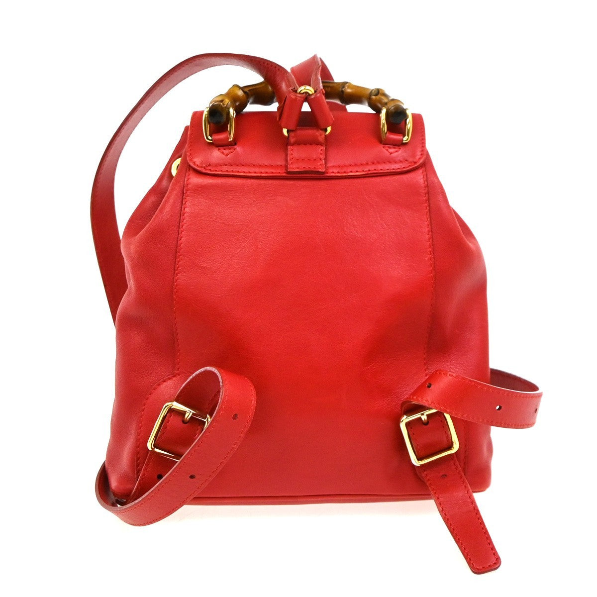 Gucci Vintage Bamboo Leather Red Leather Backpack Bag (Pre-Owned)