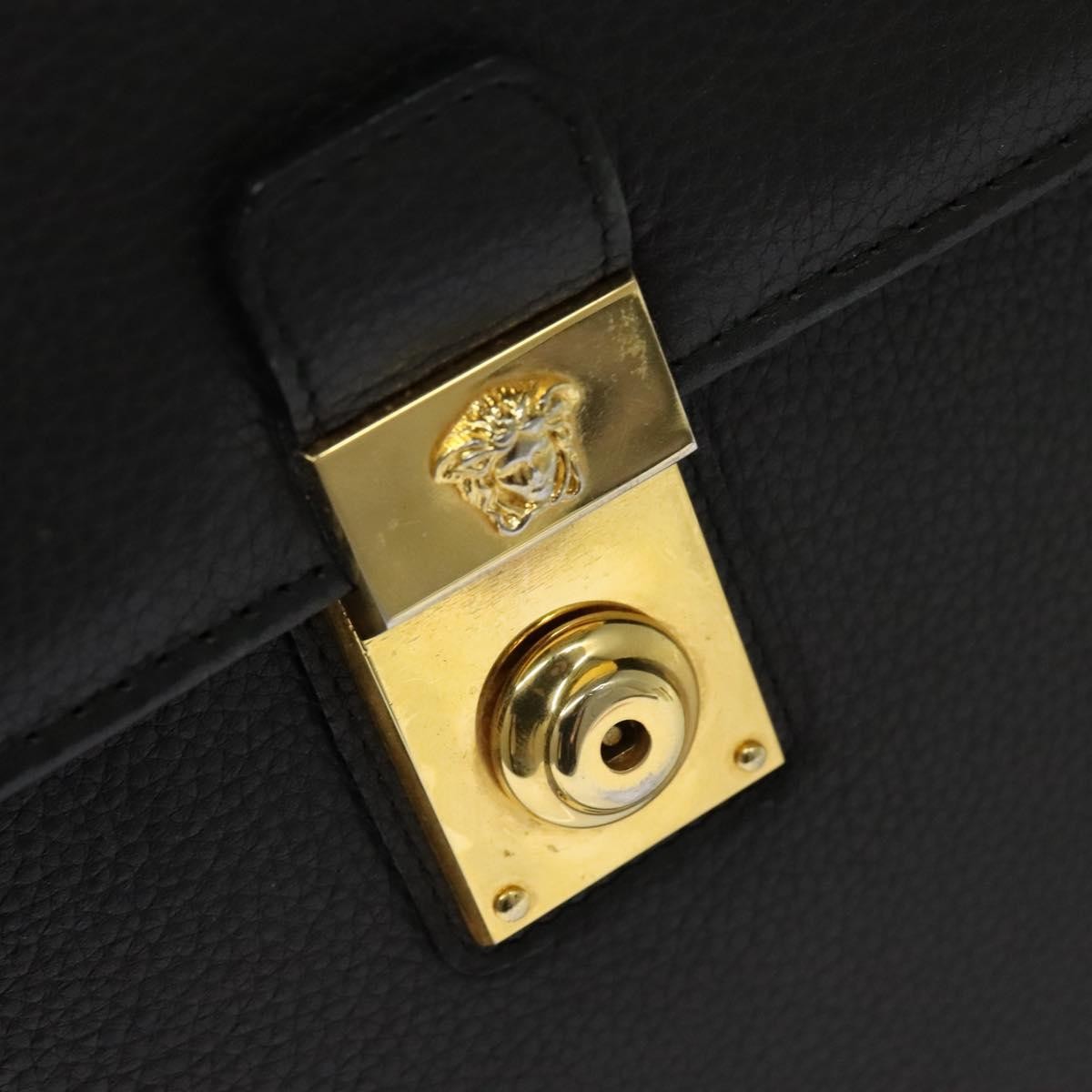 Versace Vintage Leather Black Leather Briefcase Bag (Pre-Owned)