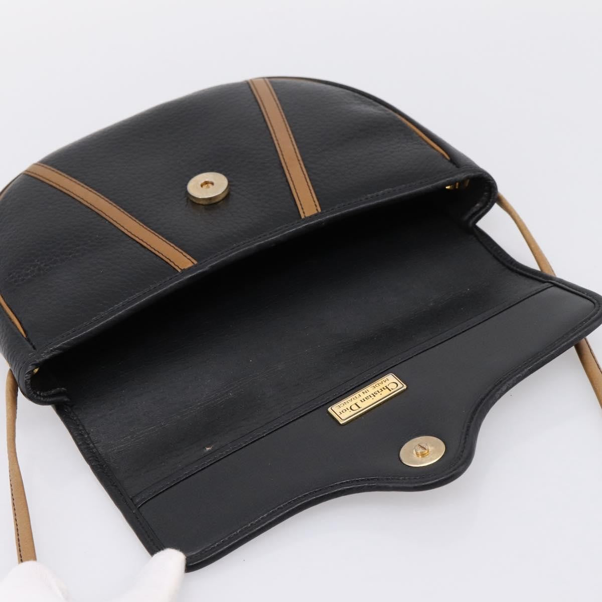 Christian Dior Vintage Flap Canvas Black Leather Shoulder Bag Bag (Pre-Owned)