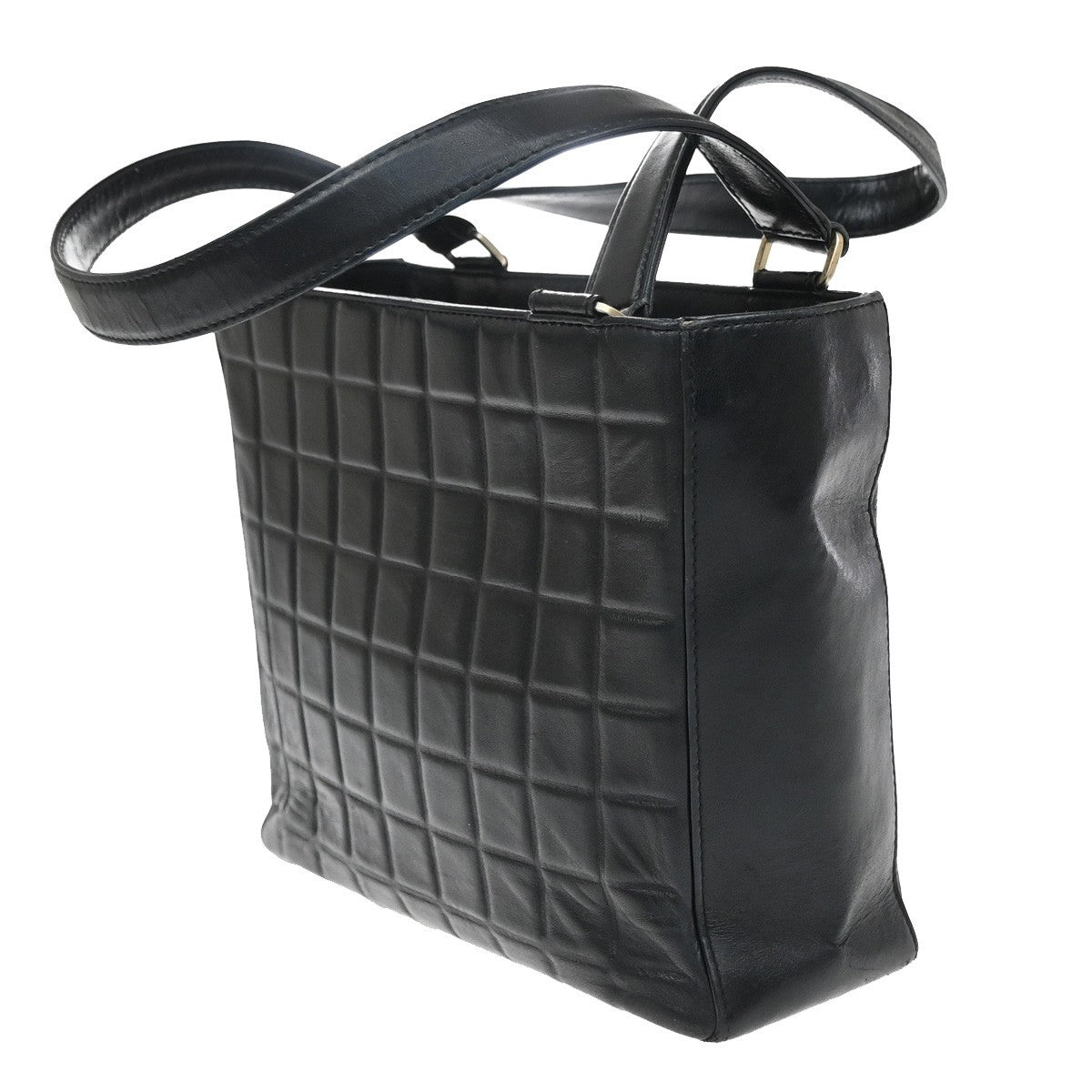 Chanel Chocolate Bar Cc Tote Quilted Leather Black Leather Tote Bag Bag (Pre-Owned)