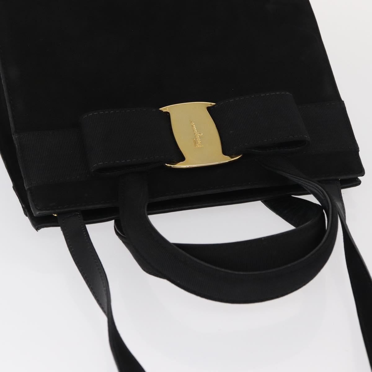 Salvatore Ferragamo Convertible Vara Bow Suede Black Suede Handbag (Pre-Owned)