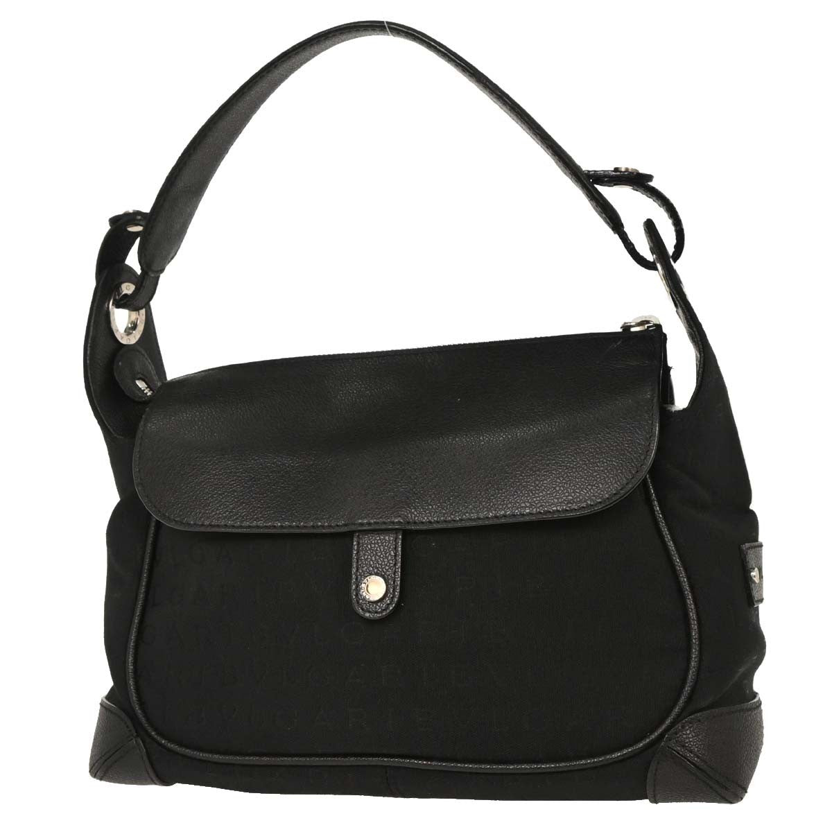 Bvlgari Logomania Canvas With Leather Black Leather Shoulder Bag Bag (Pre-Owned)