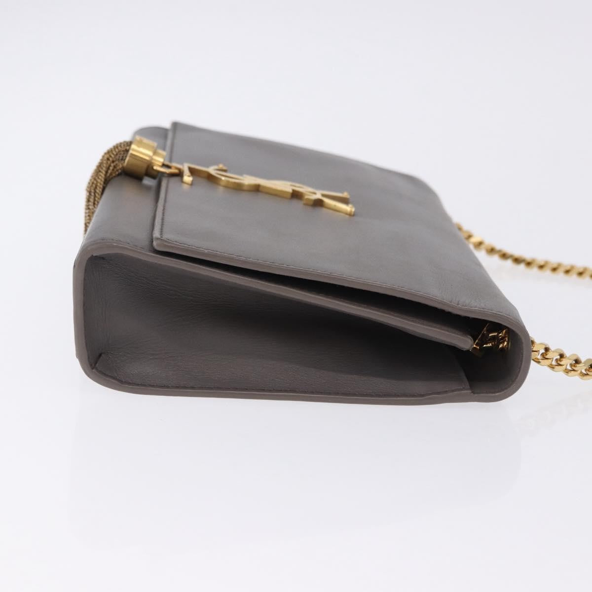 Saint Laurent Classic Monogram Tassel Leather Gray Leather Shoulder Bag Bag (Pre-Owned)