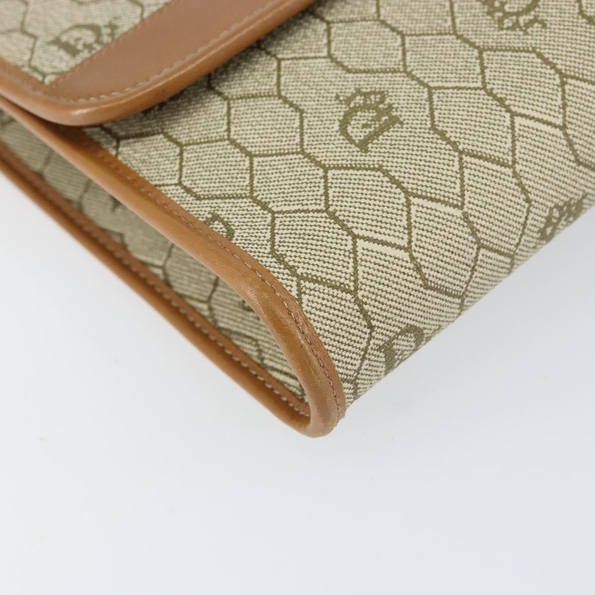 Christian Dior Vintage Honeycomb Chain Canvas Beige Canvas Shoulder Bag Bag (Pre-Owned)