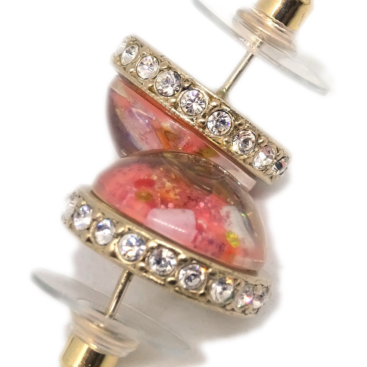 Chanel Cc Logo Button Stud Metal With Crystals Pink Plastic Earrings Jewelry (Pre-Owned)