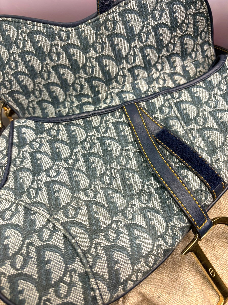 Christian Dior Saddle Oblique Canvas Navy Canvas Handbag (Pre-Owned)