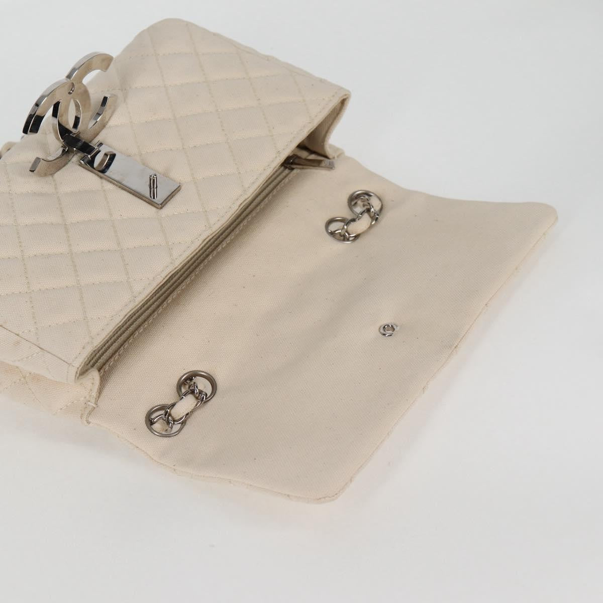 Chanel Cruise Flap Quilted Canvas White Canvas Handbag (Pre-Owned)
