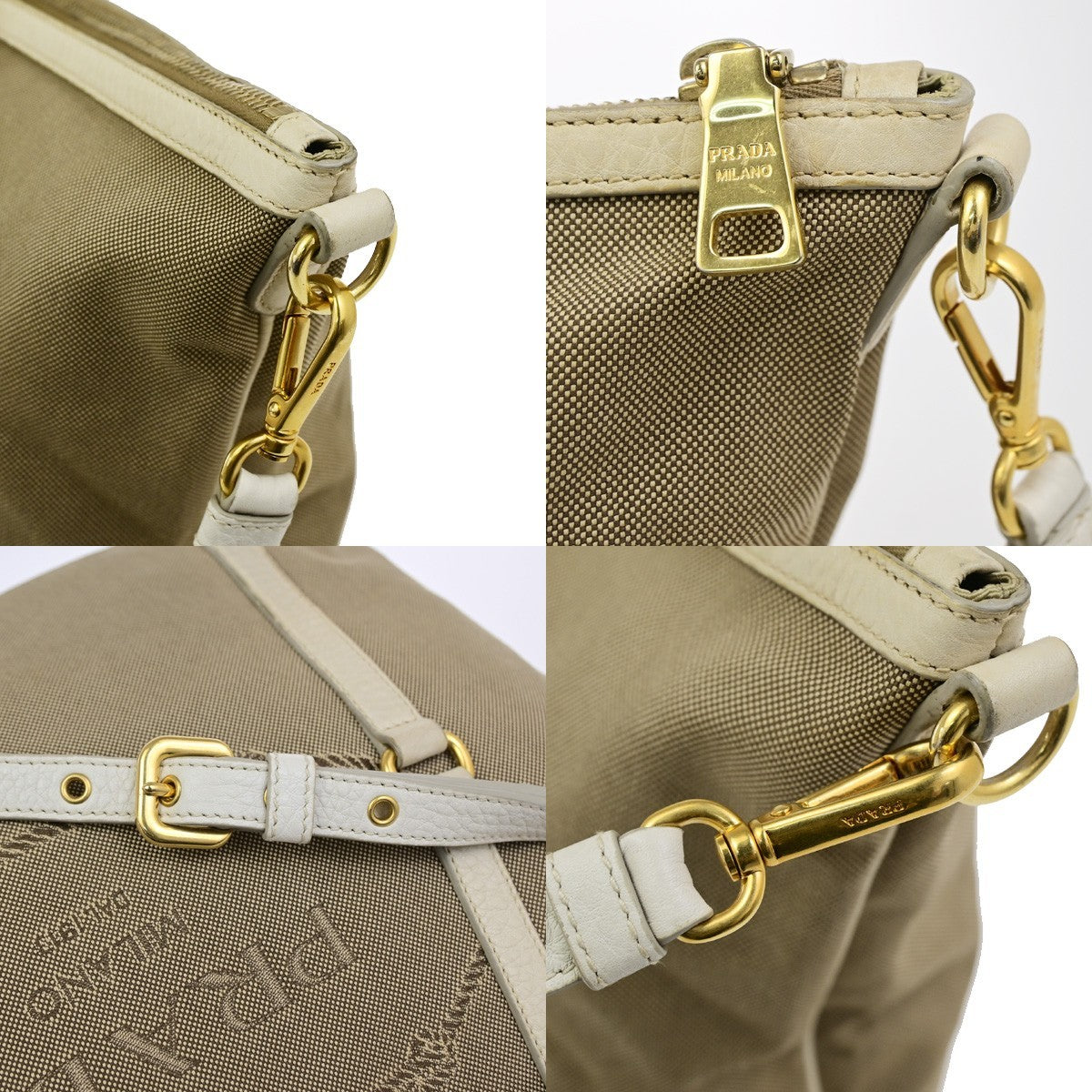 Prada Logo Convertible Shopper Canvas Brown Canvas Tote Bag Bag (Pre-Owned)
