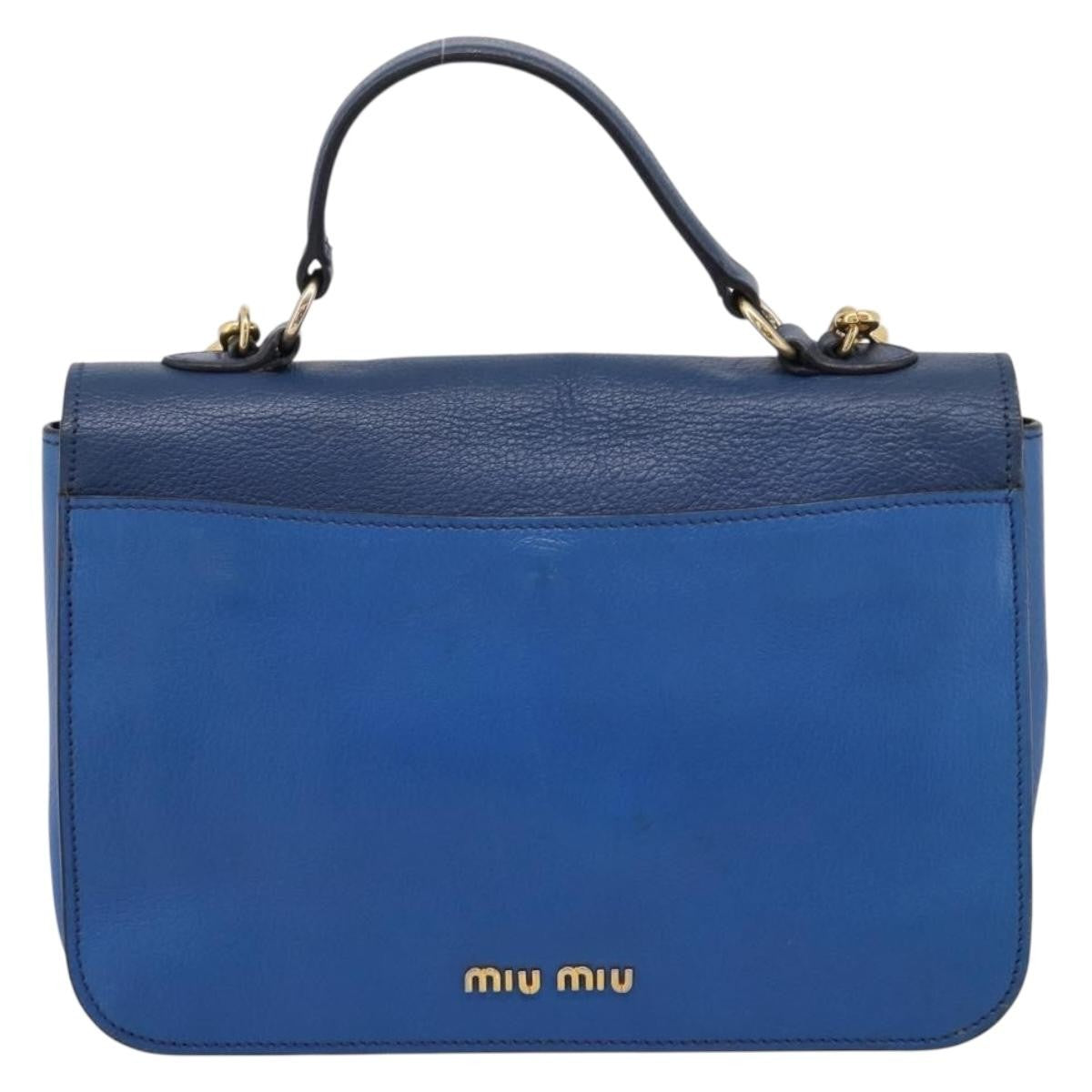 Miu Miu Madras Top Handle Leather Navy Leather Handbag (Pre-Owned)