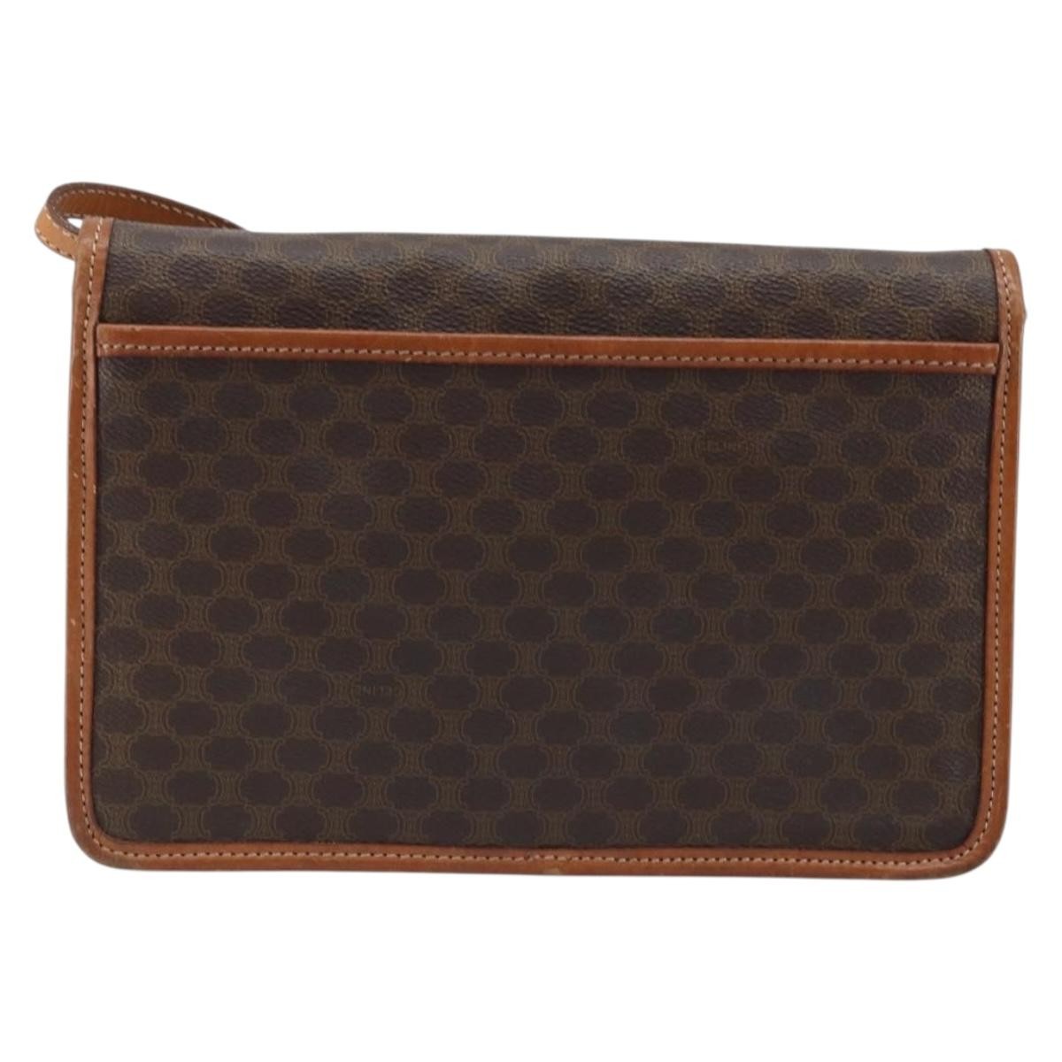 Celine Vintage Macadam Circle Logo Canvas And Leather Brown Canvas Shoulder Bag Bag (Pre-Owned)