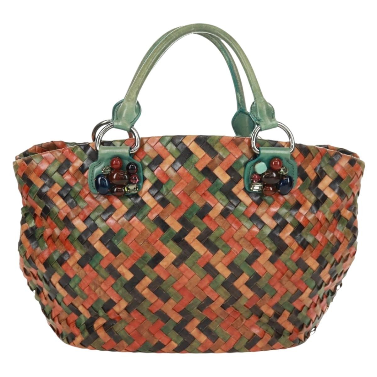 Miu Miu Chain Handle Pleated Leather Multicolour Leather Handbag (Pre-Owned)
