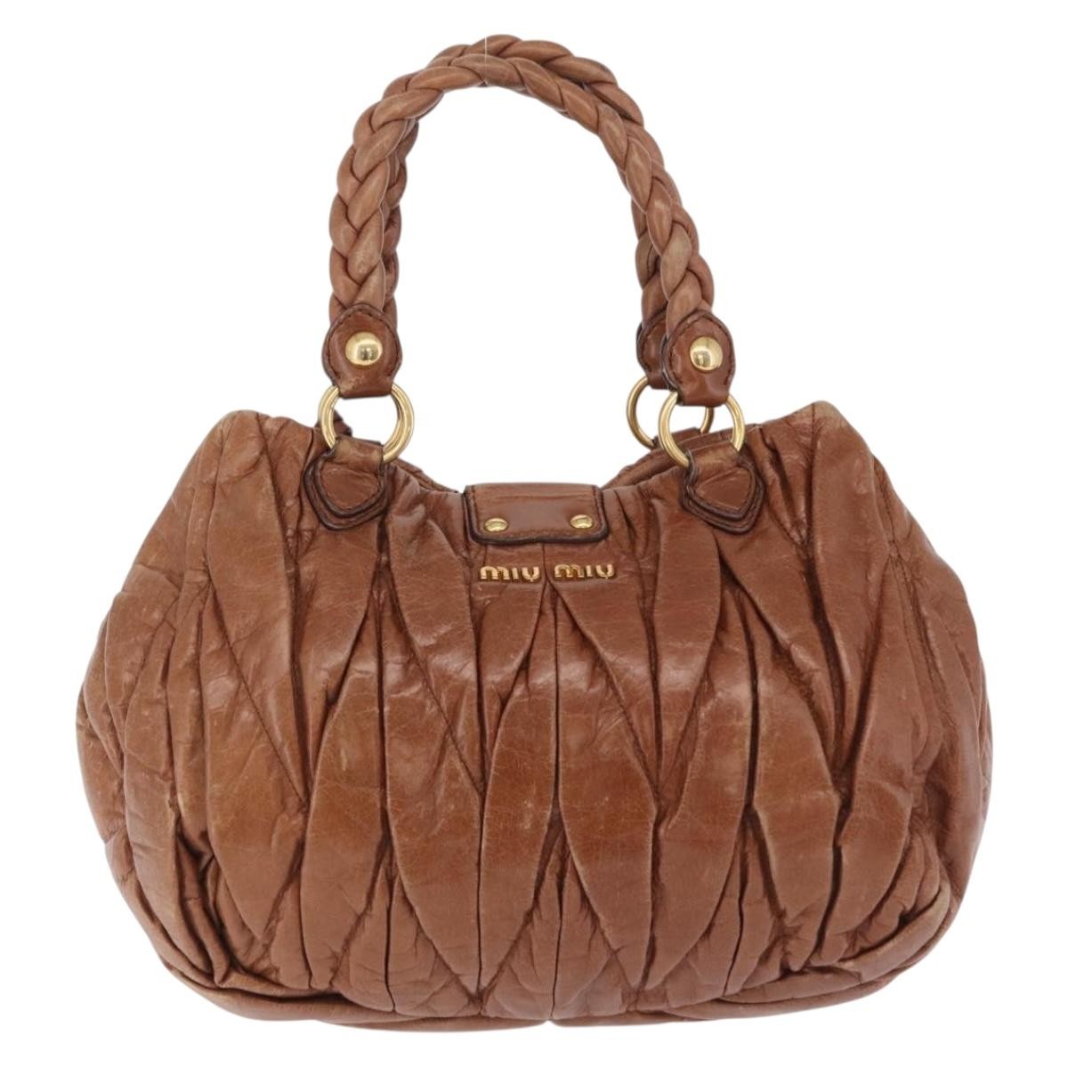Miu Miu Coffer Satchel Matelasse Leather Brown Leather Handbag (Pre-Owned)