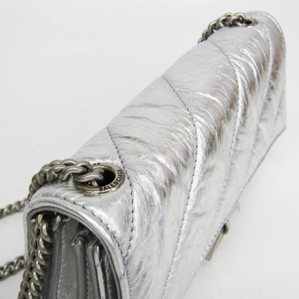 Balenciaga Crush Chain Flap Leather Silver Leather Handbag (Pre-Owned)