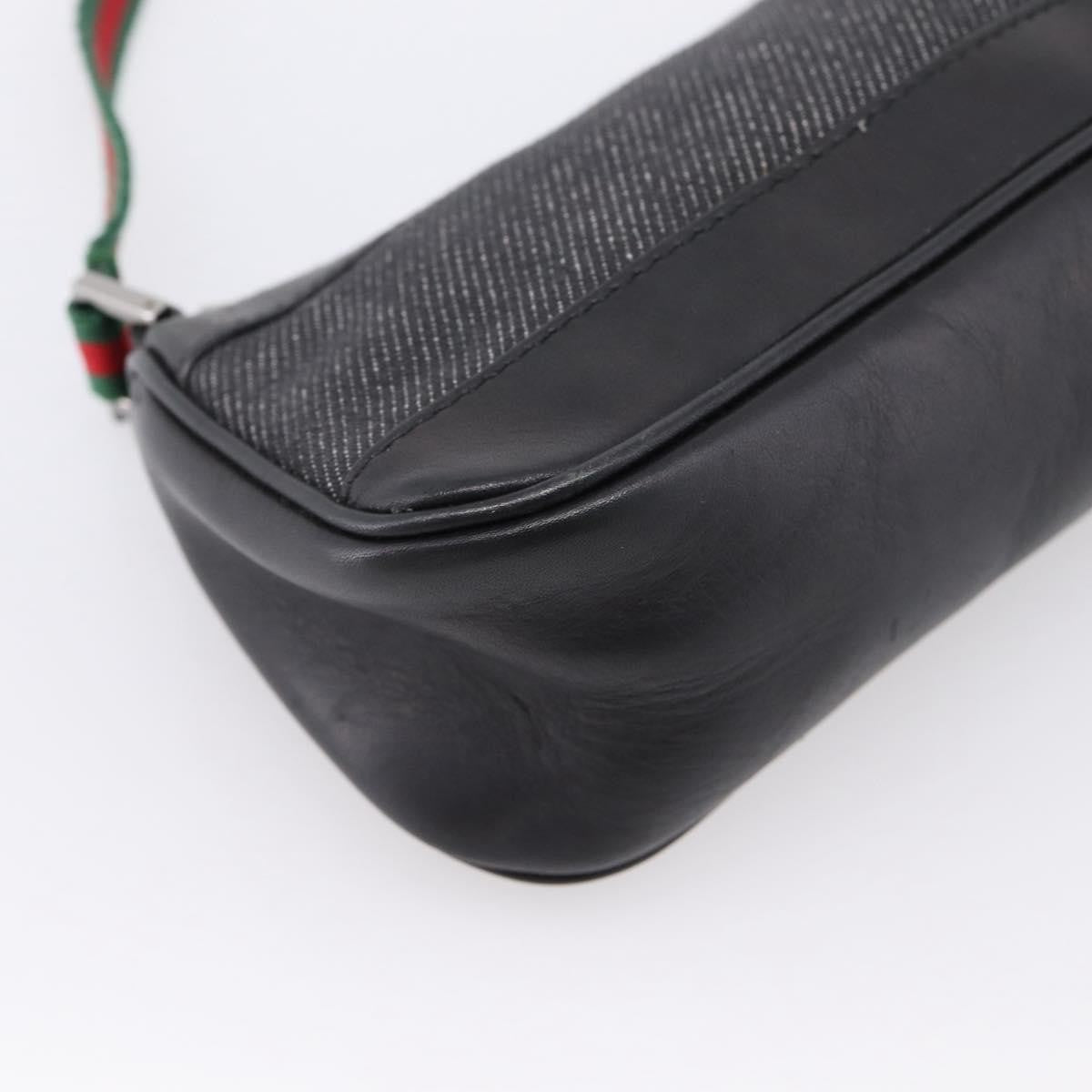 Gucci Web Sherry Line Accessory Pouch Denim & Leather Black Canvas Clutche & Pouche Bag (Pre-Owned)