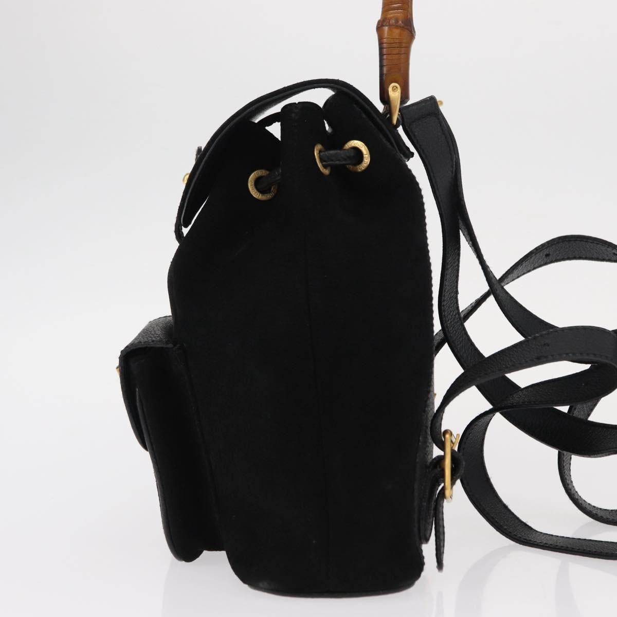 Gucci Vintage Bamboo Suede Black Suede Backpack Bag (Pre-Owned)