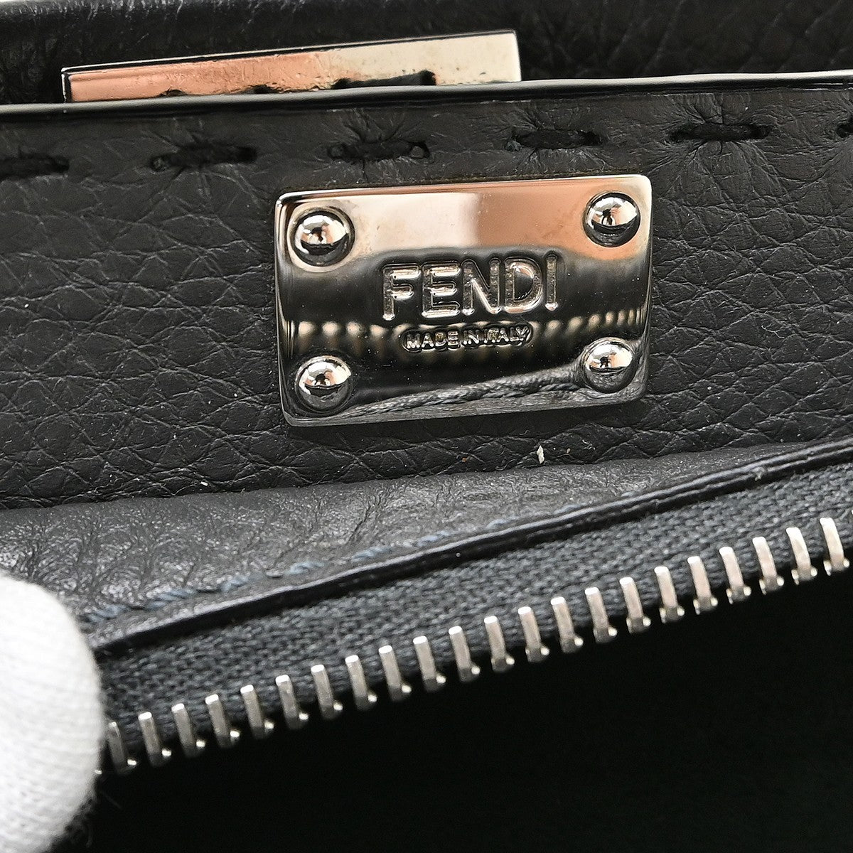 Fendi Peekaboo Fit Leather With Zucca Embossed Leather Black Leather Handbag (Pre-Owned)