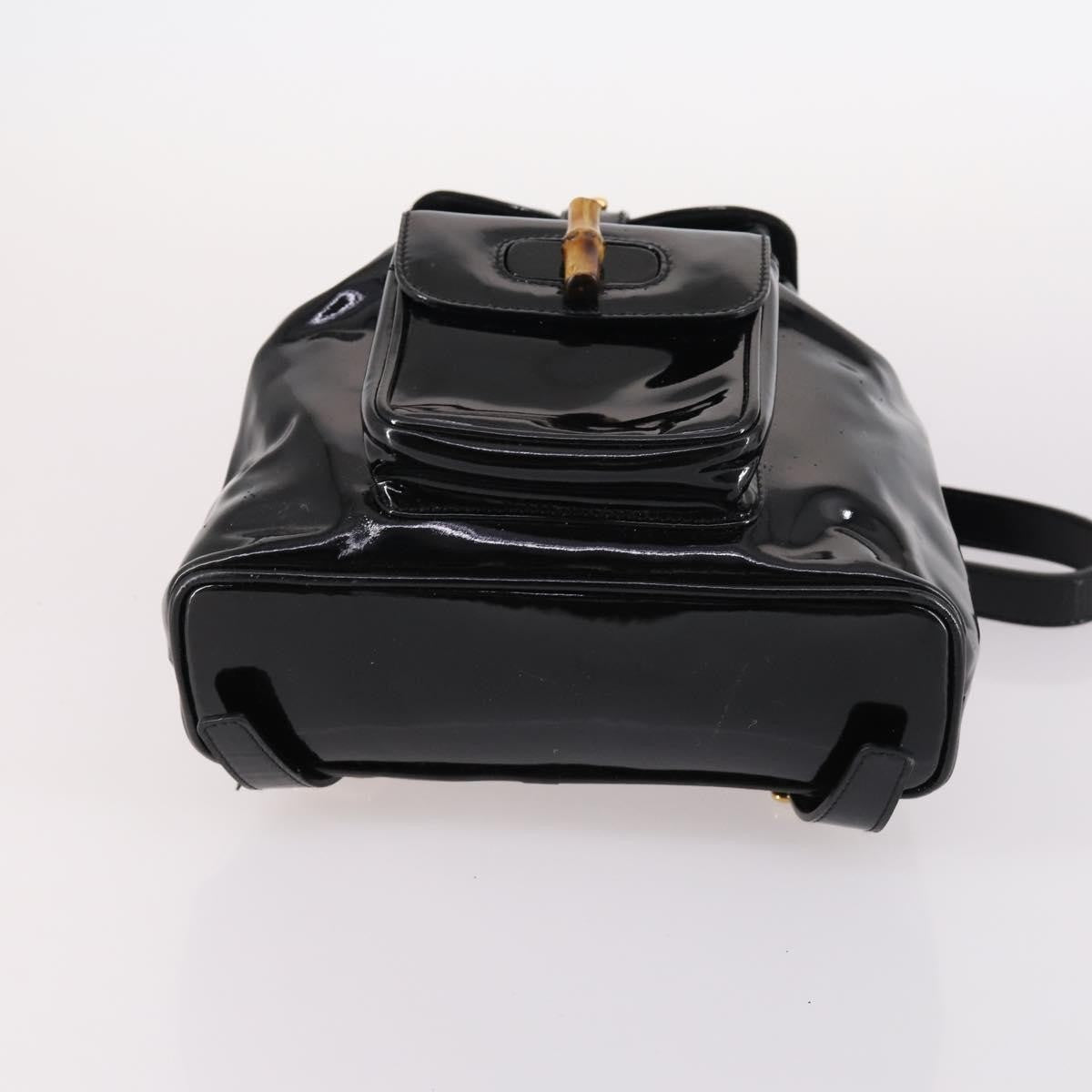 Gucci Vintage Bamboo Patent Black Patent_Leather Backpack Bag (Pre-Owned)