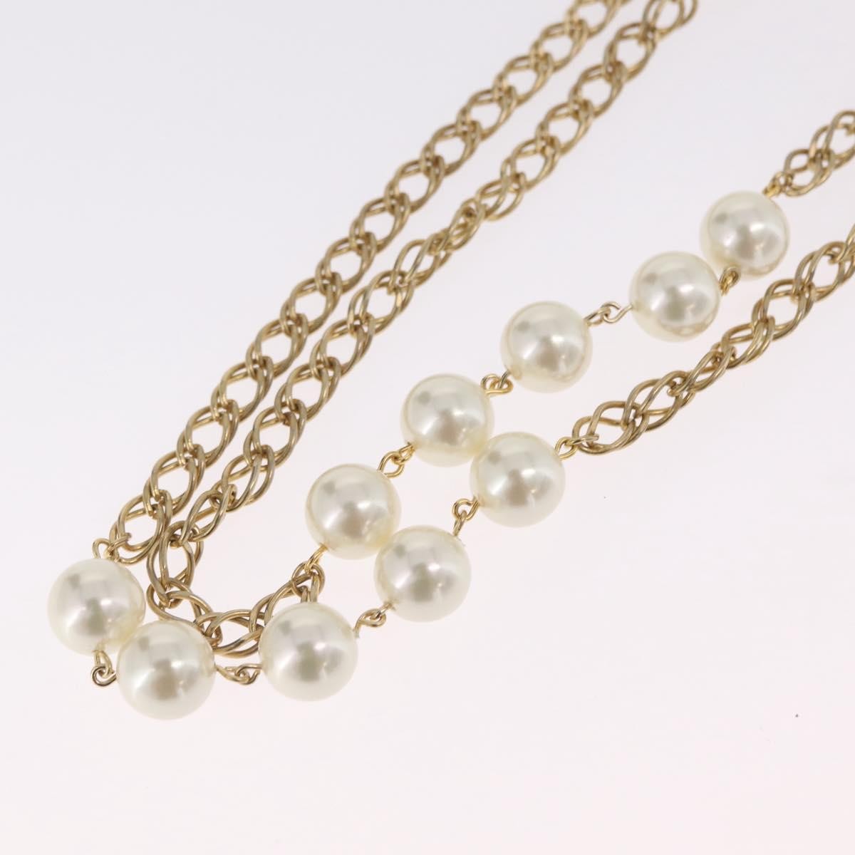 Chanel Vintage Double Pearl Station Long Chain Metal And Faux Pearls Gold Gold_Plated Necklace Jewelry (Pre-Owned)
