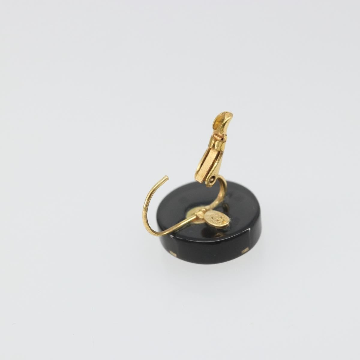 Chanel Cc Round Stud Metal And Resin Black Plastic Earrings Jewelry (Pre-Owned)