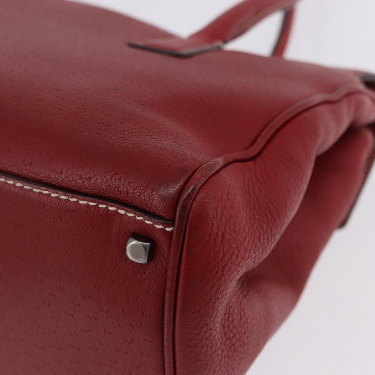 Salvatore Ferragamo Gancini Top Handle Leather Red Leather Handbag (Pre-Owned)