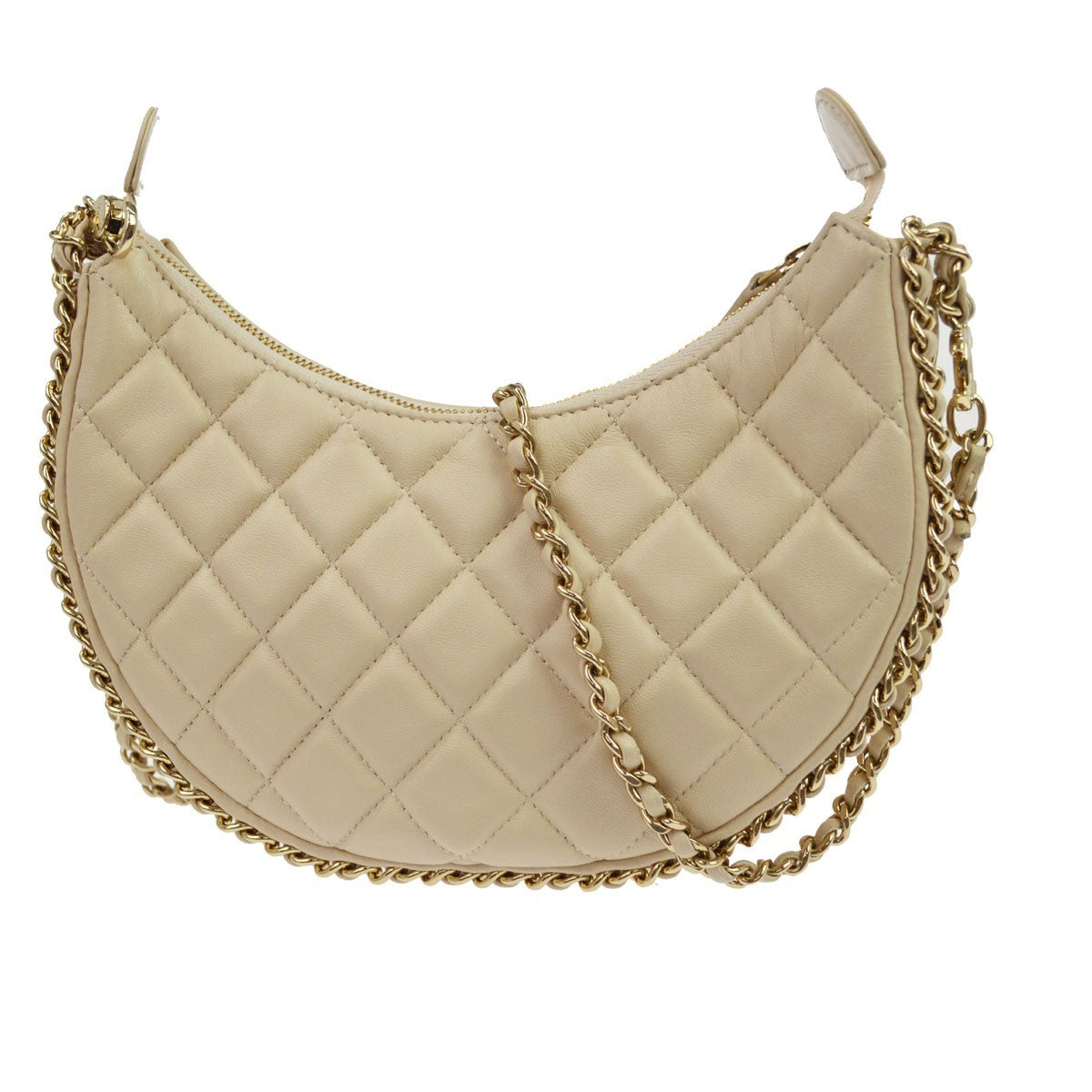 Chanel Chain Around Hook Hobo Quilted Lambskin Beige Leather Shoulder Bag Bag (Pre-Owned)