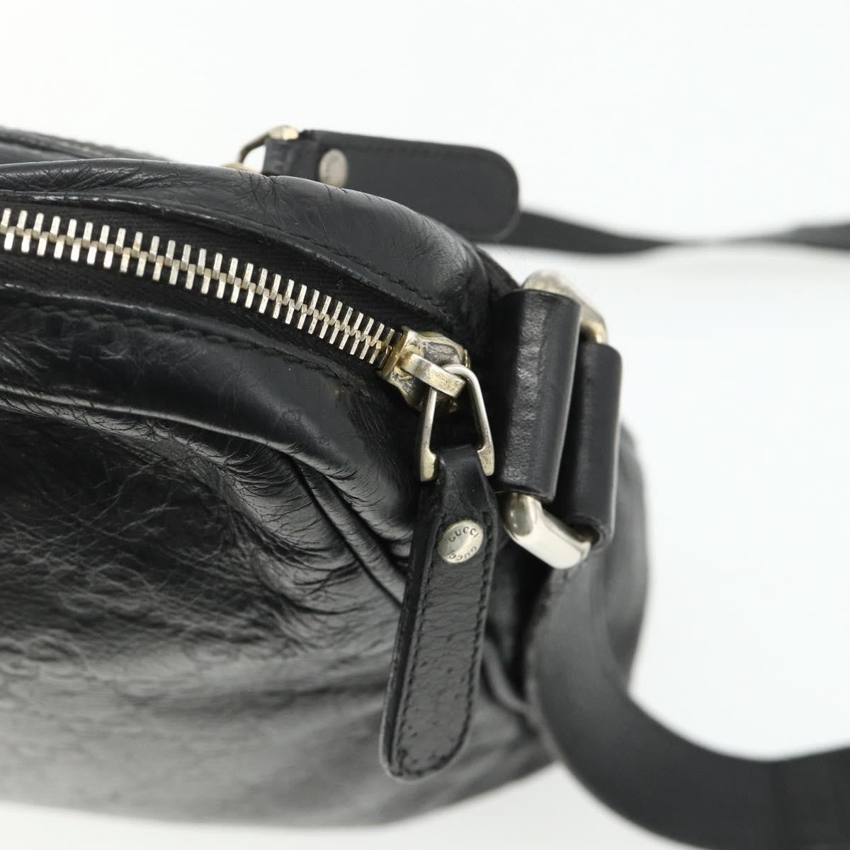 Gucci Front Zip Messenger Guccissima Leather Black Leather Shoulder Bag Bag (Pre-Owned)