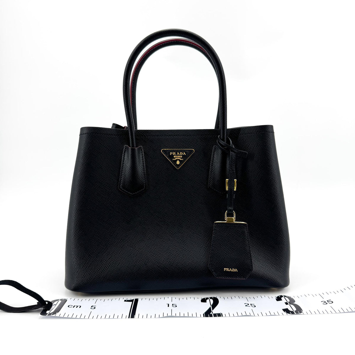 Prada Cuir Double Saffiano Leather Black Leather Tote Bag Bag (Pre-Owned)