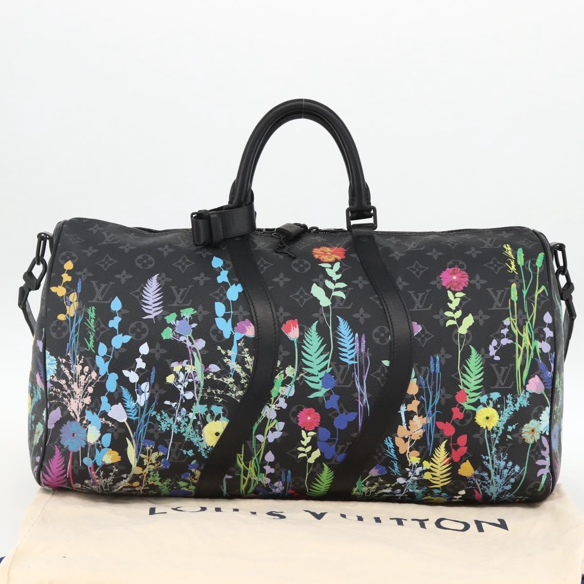 Louis Vuitton Keepall Bandouliere Limited Edition Foliage Monogram Eclipse Black Canvas Travel Bag Bag (Pre-Owned)