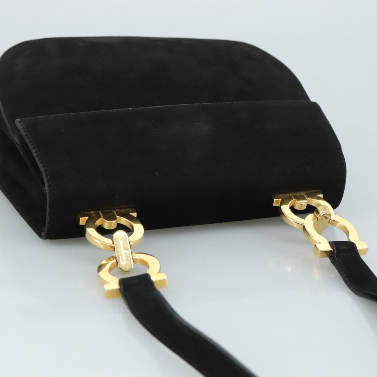 Salvatore Ferragamo Gancini Suede Black Suede Shoulder Bag Bag (Pre-Owned)